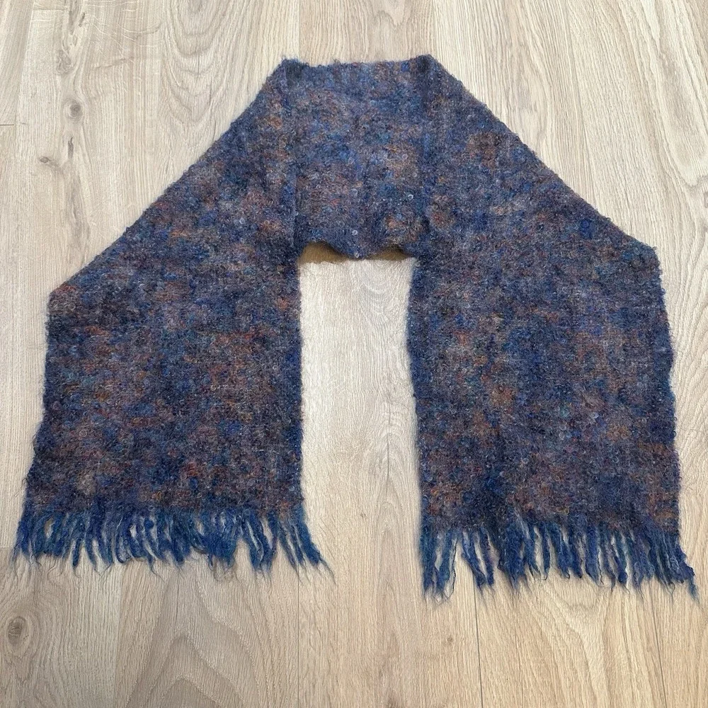 MUCROS IRELAND Hand-Woven Weavers Loopy Shawl Wrap Scarf Mohair Blend Blue
